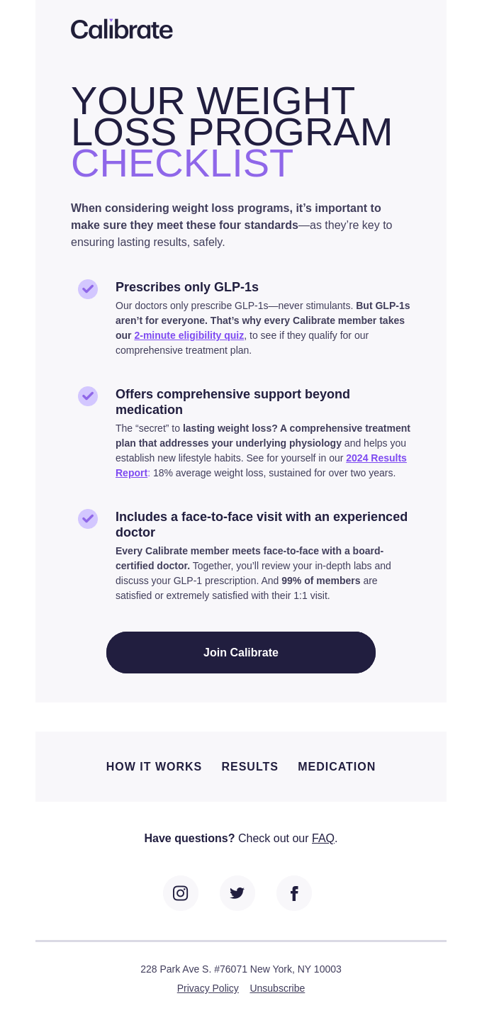 3 standards every weight loss program should meet. from Calibrate - Desktop  Email View | Really Good Emails