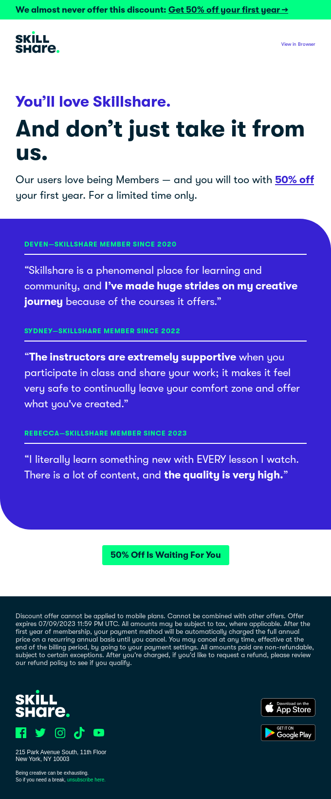 50% Off: “A phenomenal place for learning and community”