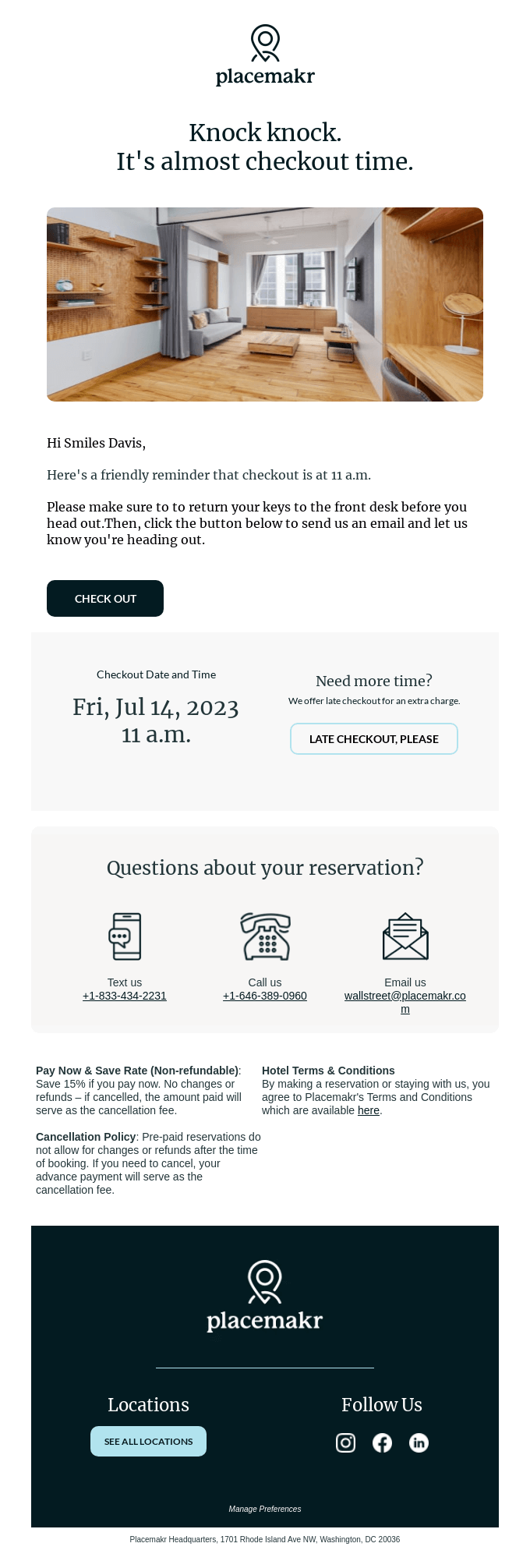 Checkout instructions for Placemakr Wall Street