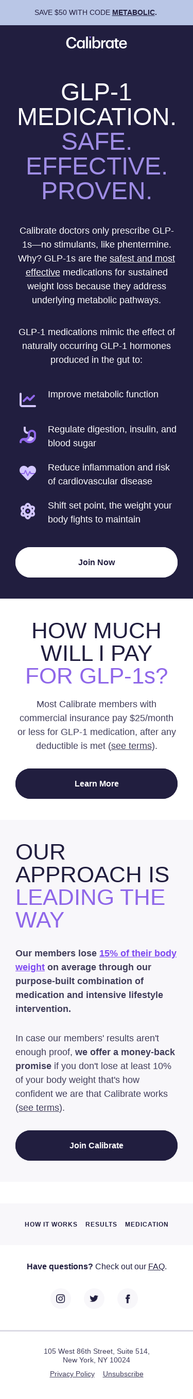 Our doctors only prescribe GLP-1 medications. from Calibrate - Desktop  Email View