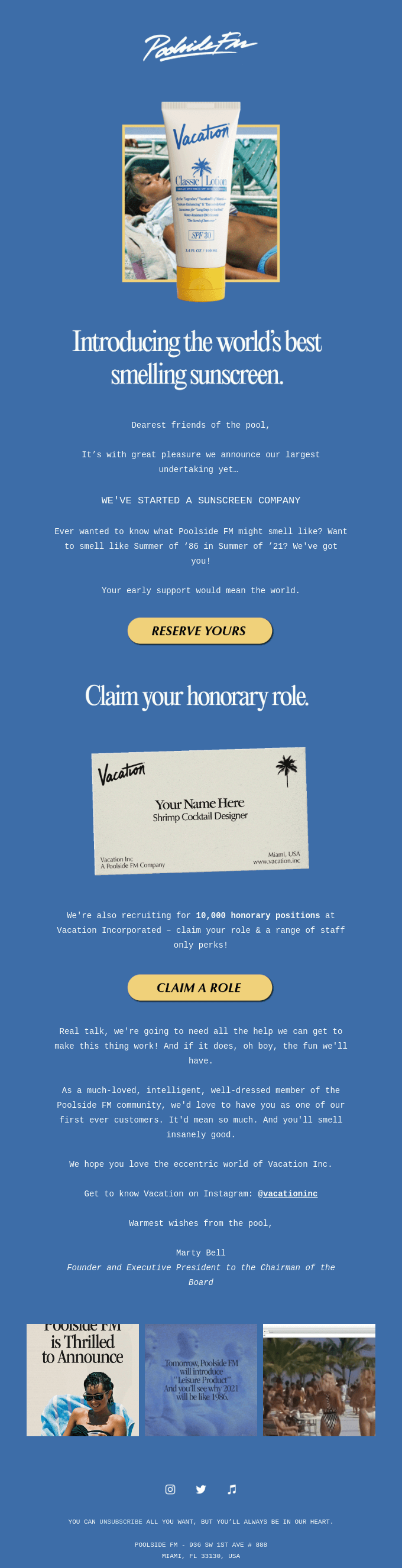 🌴 POOLSIDE FM LAUNCHES SUNSCREEN COMPANY, “VACATION” 🌴