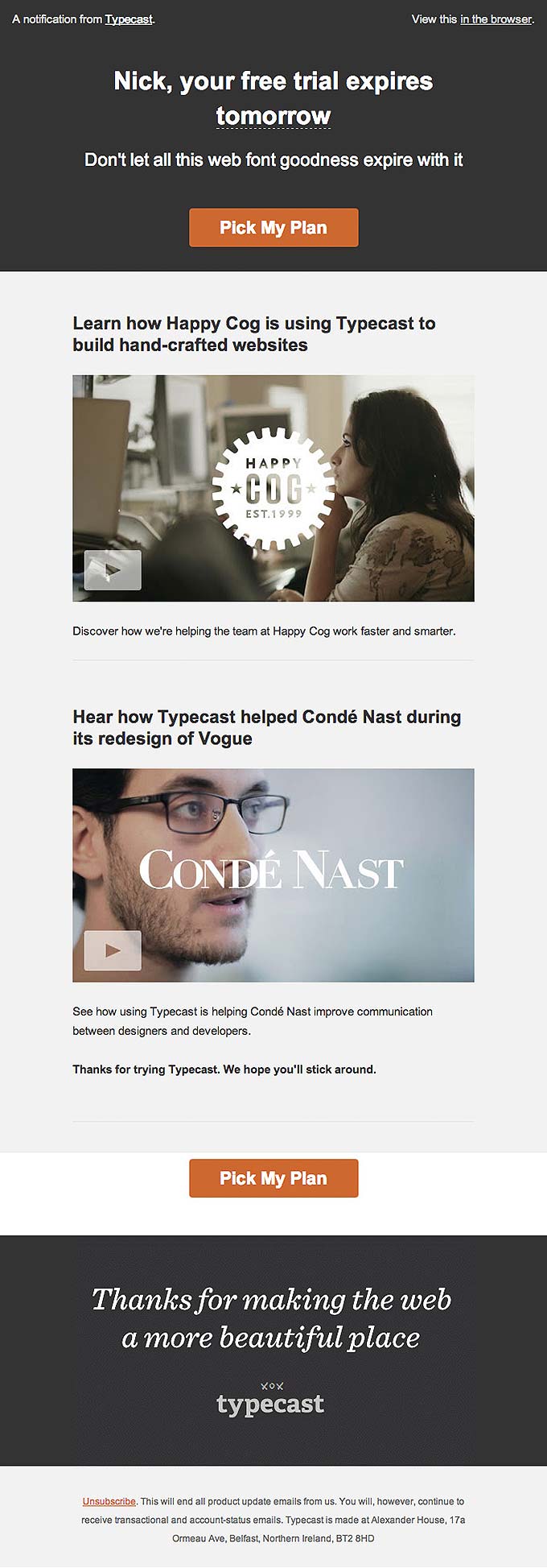 Promotional Retention Email Design from Typecast