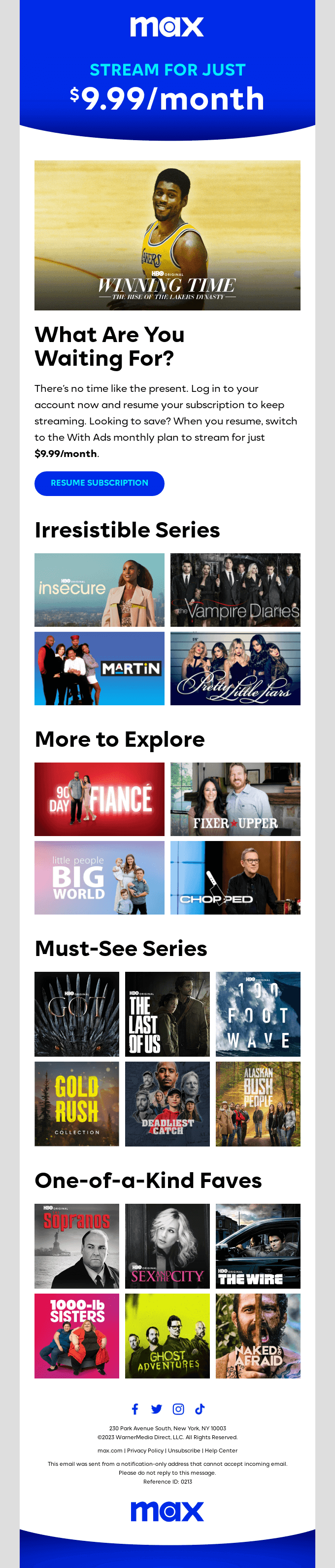 Resume your subscription to keep streaming.