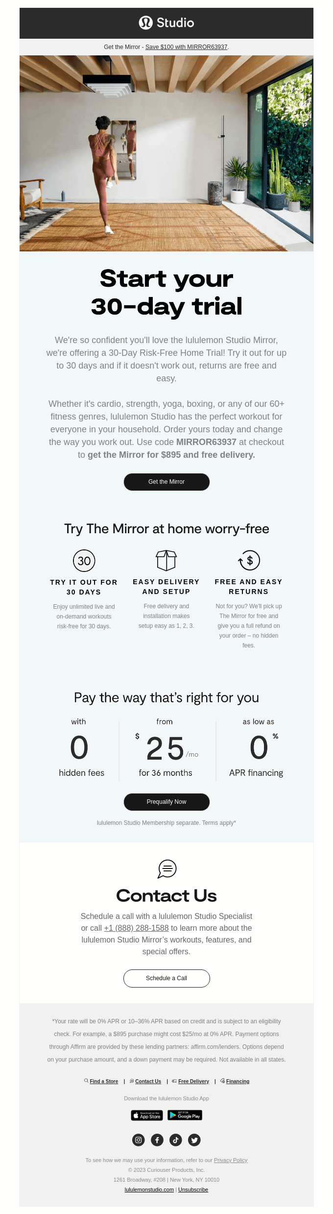 Try The lululemon Studio Mirror for 30 Days, Risk Free!