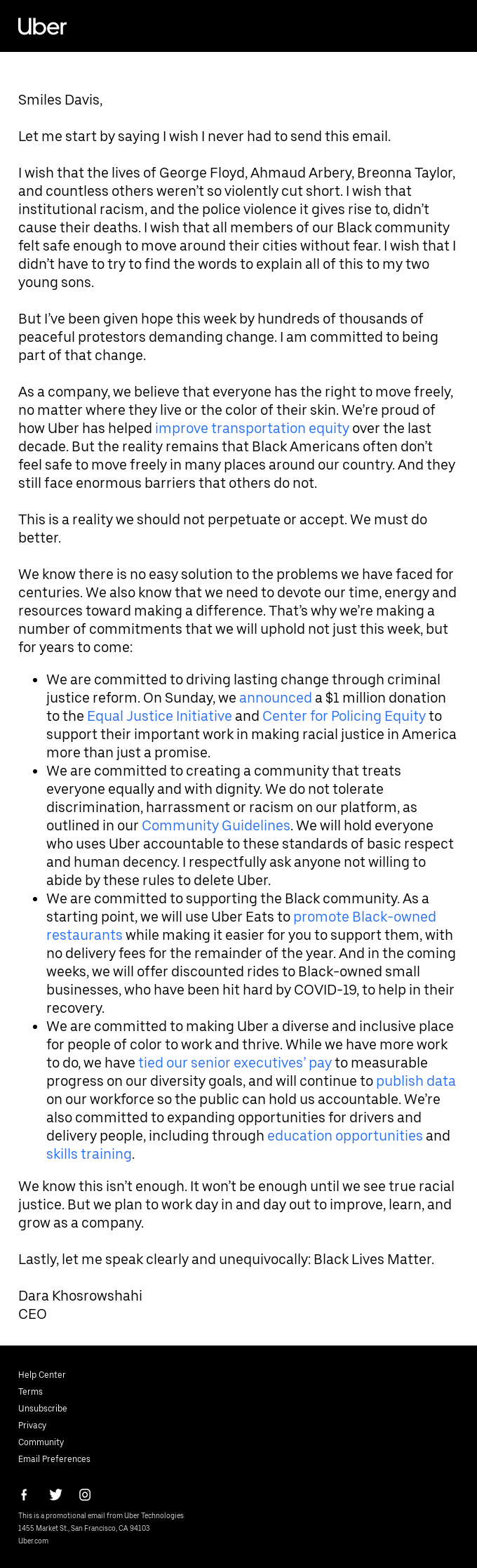 Uber stands with the Black community