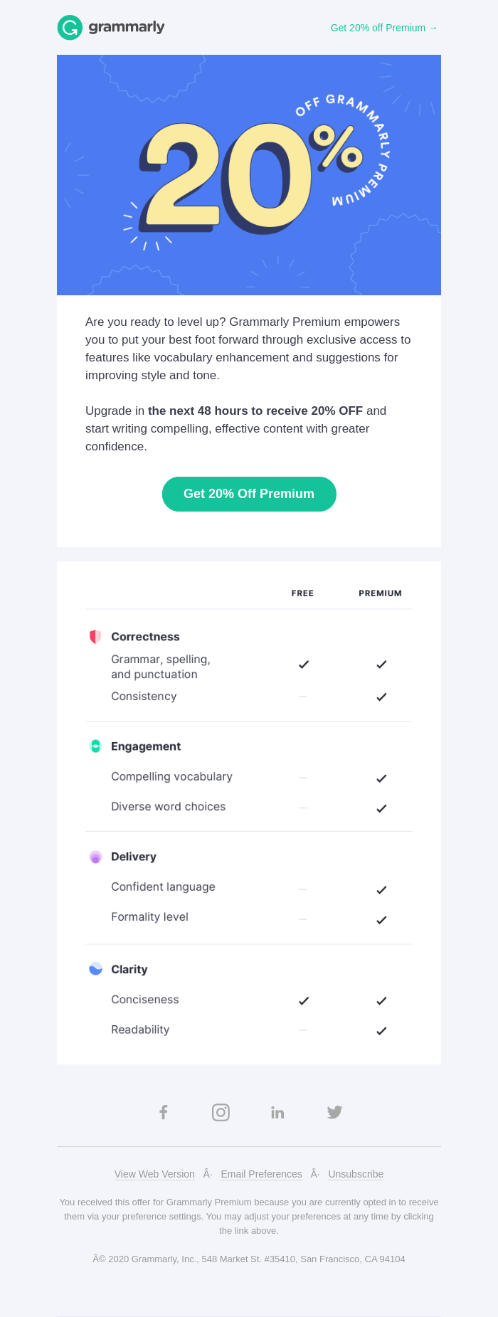 Write like a pro. Here's 20% off Grammarly Premium!