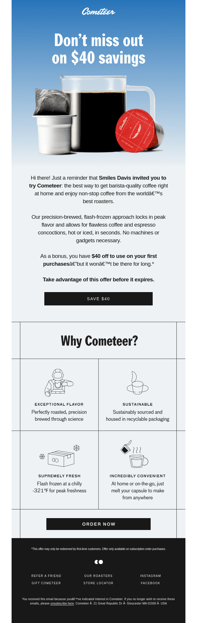 Your friend Smiles Davis sent you $40 off