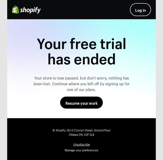 Your Shopify free trial has ended